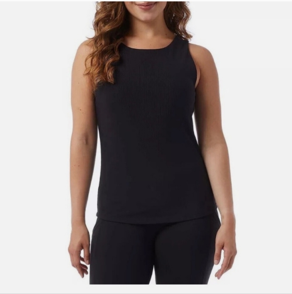 NWT 32 Degrees Cool Women's Tank‎ with Built in Removable Bra Textured Black